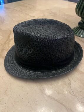 Westend Unisex Fedora Black Woven Straw Hat with Ribbon Band